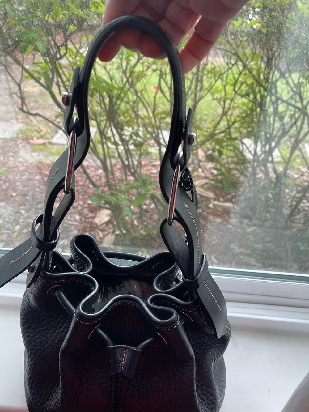 Dooney & Bourke Black Pebble Leather Drawstring Crossbody Bucket Bag - Picture 4 of 11